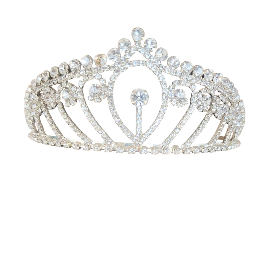Crystal Tiara Silver Tone, Set On Hair With Combs